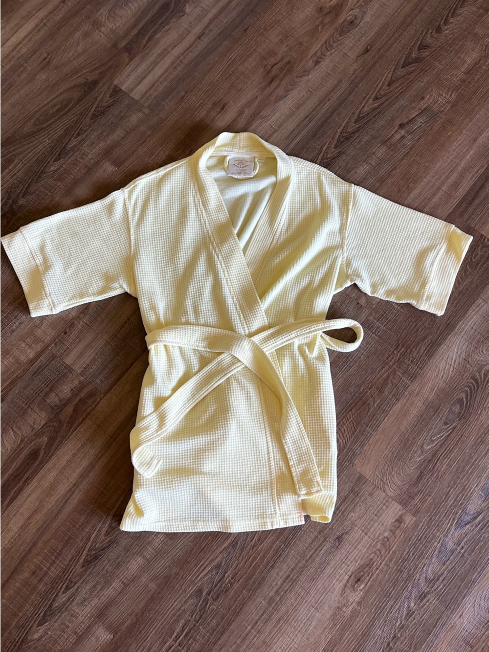 Women's Waffle Kimono Robe in Pale Yellow